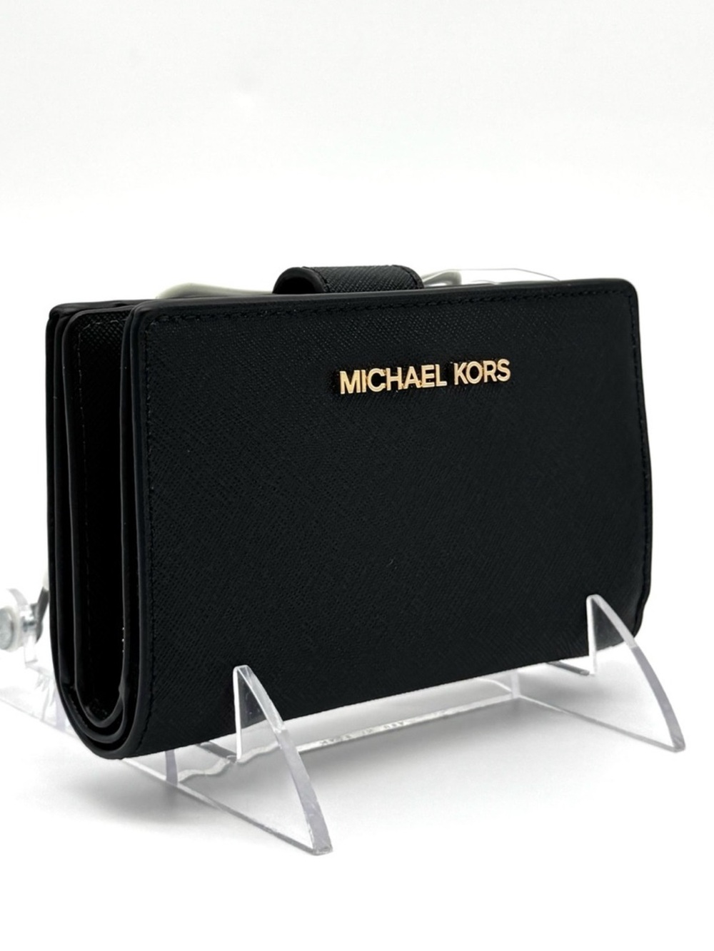 Michael Kors Medium Bifold Zip Chain Wallet Black/Gold